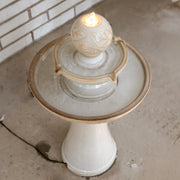 Two-Tier Leaf-Etched Ceramic Fountain