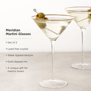 Gold-Rim Ribbed Crystal Martini Glass Set