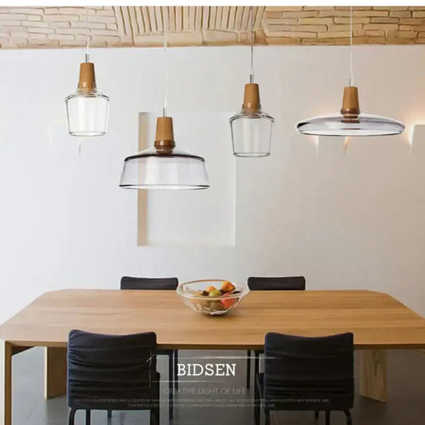 Tinted Glass Wood-Canopy Pendant Light