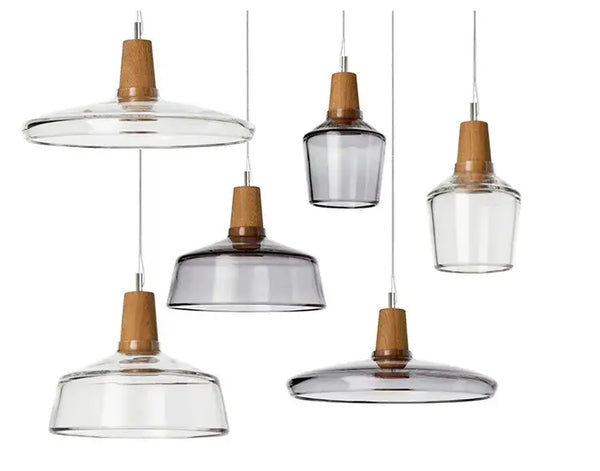 Tinted Glass Wood-Canopy Pendant Light