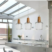 Tinted Glass Wood-Canopy Pendant Light