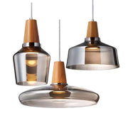 Tinted Glass Wood-Canopy Pendant Light