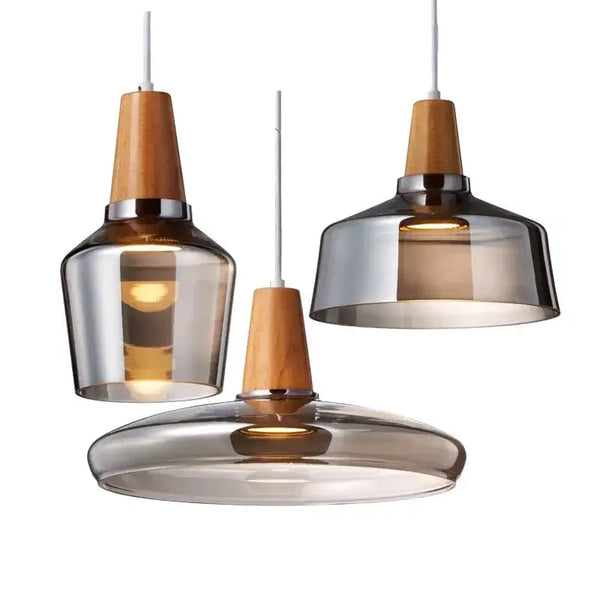 Tinted Glass Wood-Canopy Pendant Light