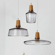 Tinted Glass Wood-Canopy Pendant Light
