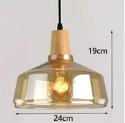 Tinted Glass Wood-Canopy Pendant Light
