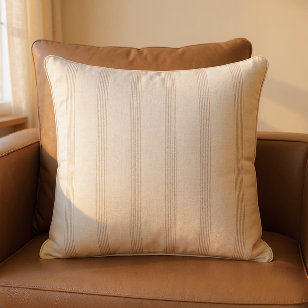 Reversible Striped Cotton Throw Pillow in a close view on coordinated upholstered seating