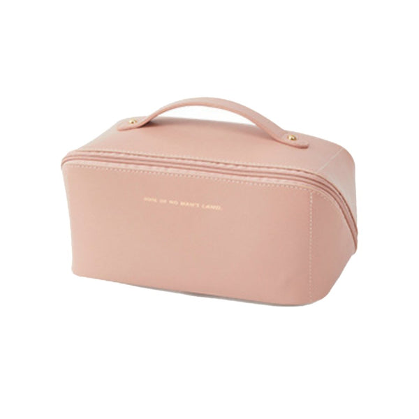 Wide-Open Vegan Leather Travel Makeup Bag