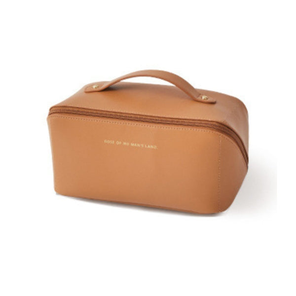 Wide-Open Vegan Leather Travel Makeup Bag