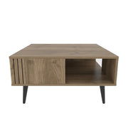 Grooved Square Wood-Grain Coffee Table