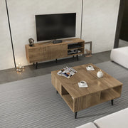 Grooved Square Wood-Grain Coffee Table