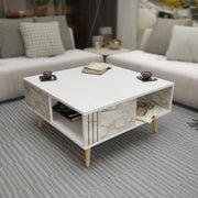 Grooved Square Wood-Grain Coffee Table