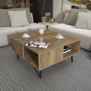 Grooved Square Wood-Grain Coffee Table