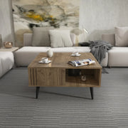 Grooved Square Wood-Grain Coffee Table