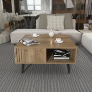 Grooved Square Wood-Grain Coffee Table