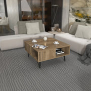 Grooved Square Wood-Grain Coffee Table