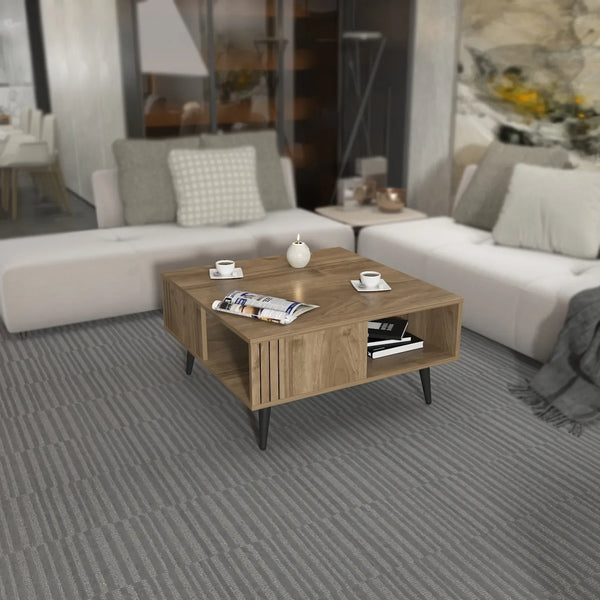 Grooved Square Wood-Grain Coffee Table