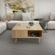 Grooved Square Wood-Grain Coffee Table