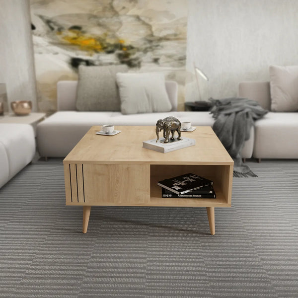 Grooved Square Wood-Grain Coffee Table