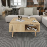 Grooved Square Wood-Grain Coffee Table