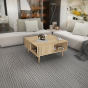 Grooved Square Wood-Grain Coffee Table