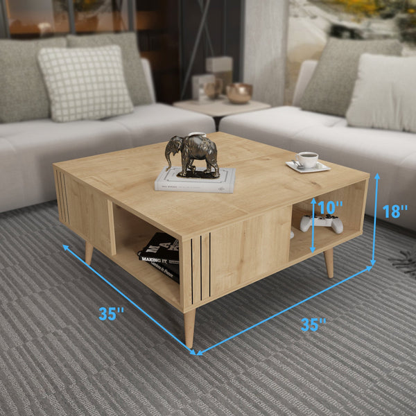 Grooved Square Wood-Grain Coffee Table