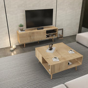Grooved Square Wood-Grain Coffee Table