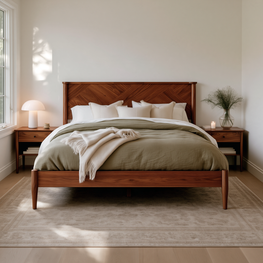 Chevron-Panel Solid Wood Bed Frame