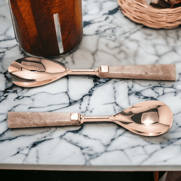 Rose Quartz Handle Salad Server Set