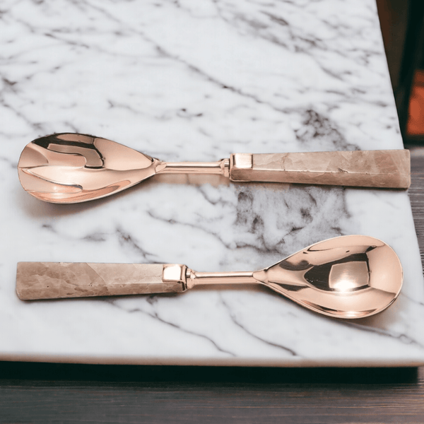 Rose Quartz Handle Salad Server Set