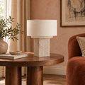 Fluted Travertine Base Table Lamp