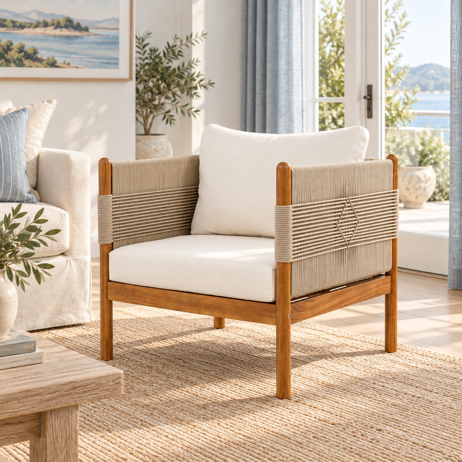 Acacia Wood Rope-Wrapped Club Chair