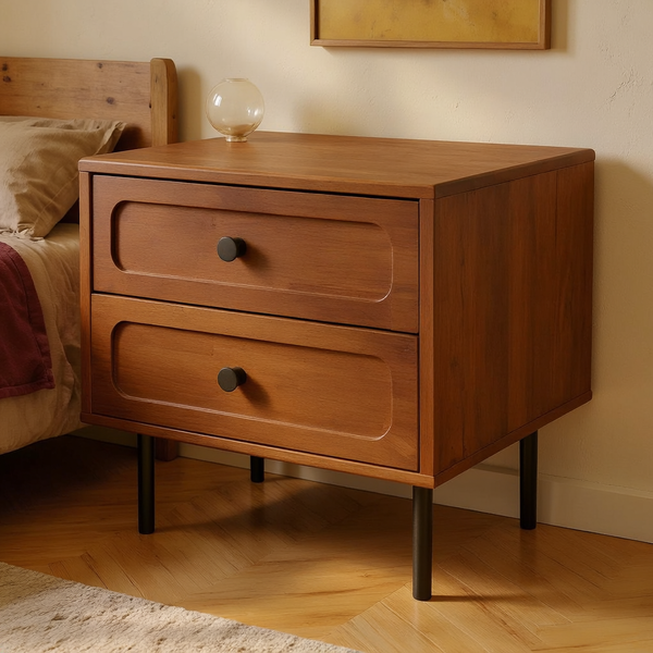 Hevea Wood -Drawer Nightstand in a styled home interior