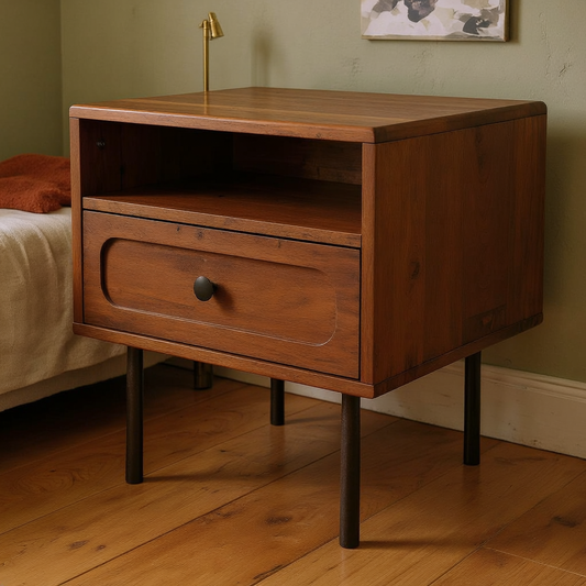 Solid Wood Single-Drawer Nightstand in a styled home interior