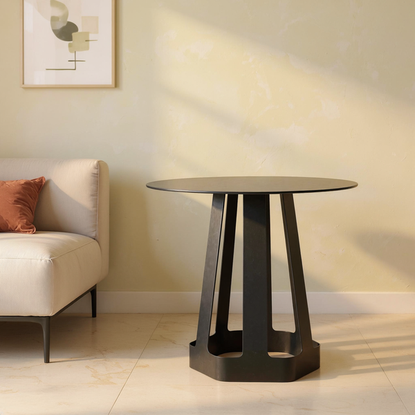 Powder-Coated Steel Round Side Table in a styled home interior
