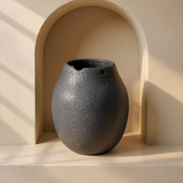 Crater-Glaze Porcelain Vase in a cream plaster niche with warm natural side light