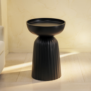 Matte Black Fluted Pedestal Accent Table in a styled home interior