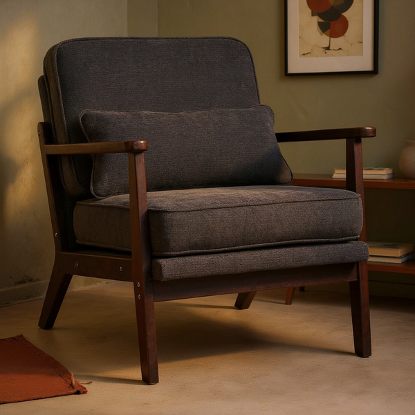 Living Room Chair With Lumbar Pillow in a styled home interior