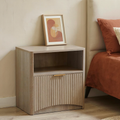 Natural Oak Fluted Nightstand with Drawer & Storage