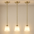 Brushed Brass 3-Light Pendant with White Glass Shades