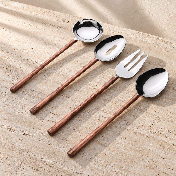 Copper-Handle Hostess Serving Set on a sunlit pale travertine counter