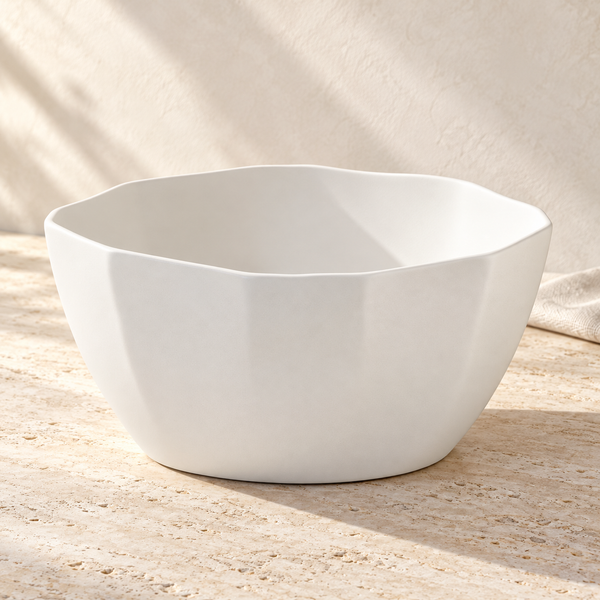 Handmade Porcelain Large Serving Bowl on a sunlit pale travertine counter