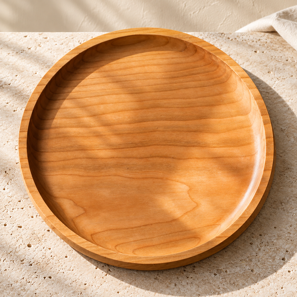 Hardwood Serving Tray on a sunlit pale travertine counter