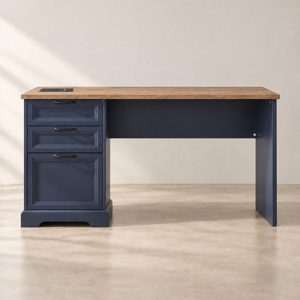 Navy Panel Executive Charging Desk in a clean neutral interior