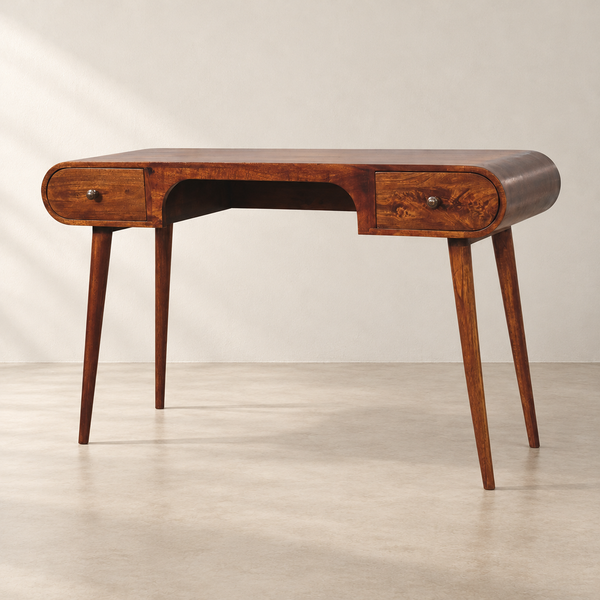 Arch-Edge Mango Wood Writing Desk in a clean neutral interior