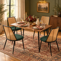 Walnut Finish Rattan-Back Dining Table Set