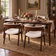 Walnut Veneer Dining Table and Chair Set in a fully styled dining room, table with four included chairs