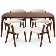 Walnut Veneer Dining Table and Chair Set on a white background, table with four included chairs