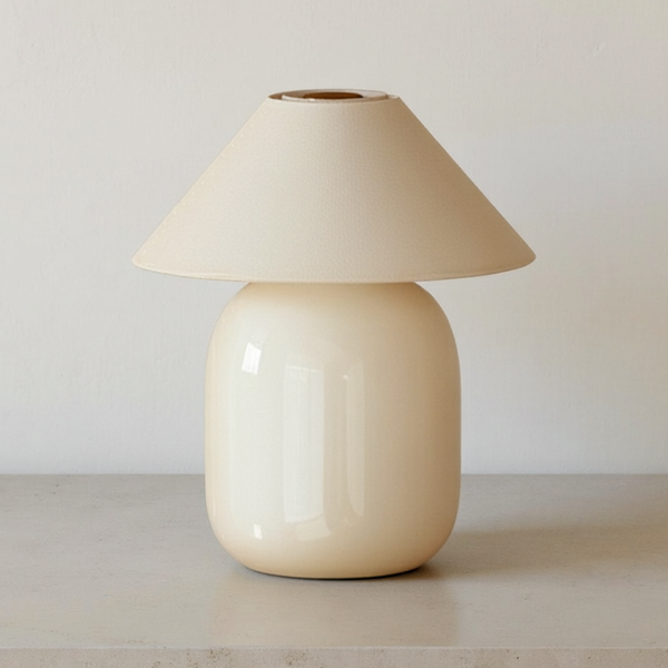 Glazed Ceramic Cordless Table Lamp on a neutral concrete tabletop