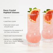 Art Deco Ribbed Crystal Highball Glass Set