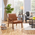 Wood-Frame Leather-Look Accent Armchair — Cognac leather-look upholstery on a solid wood mid-century frame